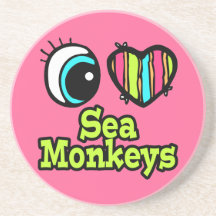 Bright Eye Heart I Love Sea Monkeys Beverage Coasters