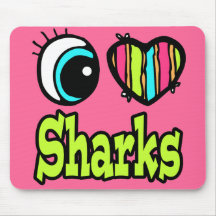 Bright Eye Heart I Love Sharks Mousepads