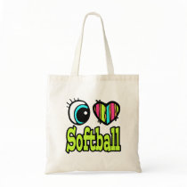 Bright Eye Heart I Love Softball Tote Bag