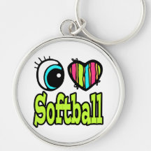 Bright Eye Heart I Love Softball Keychain
