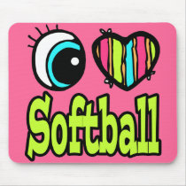 Bright Eye Heart I Love Softball Mousepads
