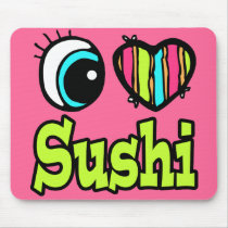 Bright Eye Heart I Love Sushi Mouse Pad