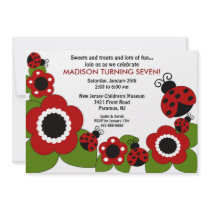 Bright flower & Ladybugs Birthday Invitation