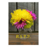 Bright Flowers & Barnwood Wedding RSVP Personalized Invite