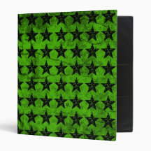 Bright Green and Black Stars Grungy Binder