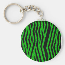 Bright Green Furry Zebra Stripes Keychains