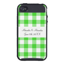 Bright green gingham pattern wedding favours