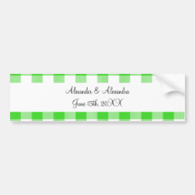 Bright green gingham pattern wedding favours bumper sticker