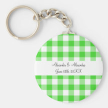 Bright green gingham pattern wedding favours keychain