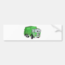 Bright Green Smiling Garbage Truck Cartoon Bumper Stickers