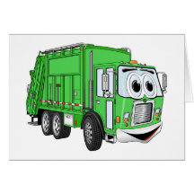 Bright Green Smiling Garbage Truck Cartoon Cards
