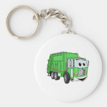 Bright Green Smiling Garbage Truck Cartoon Key Chains