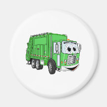 Bright Green Smiling Garbage Truck Cartoon Magnet