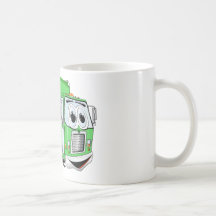 Bright Green Smiling Garbage Truck Cartoon Coffee Mug
