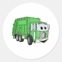 Bright Green Smiling Garbage Truck Cartoon Stickers
