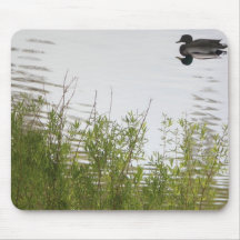 Bright green willow tree and Mallard duck Mousemat