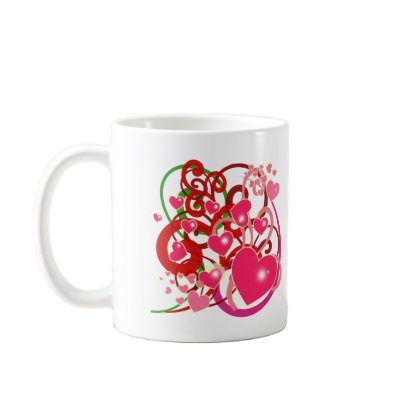 Bright Hearts and Scrolls for Lovers Mugs by greenbaby