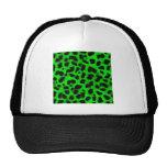 BRIGHT NEON GREEN LIME BLACK ANIMAL PRINT PATTERN MESH HATS
