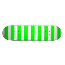 Bright Neon Lime Green and White Stripes Pattern Skate Board Deck