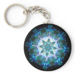 Bright Neon Starburst Kaleidoscope in Blue Keychains