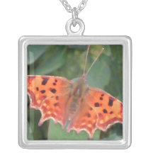 Bright orange butterfly. Comma. Personalized Necklace