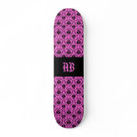 Bright Pink and Black Damask pattern. Custom skateboards