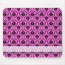 Bright Pink and Black Damask pattern. Mouse Pads