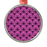 Bright Pink and Black Damask pattern. Christmas Ornaments