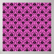 Bright Pink and Black Damask pattern. Print