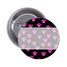 Bright Pink and Black Paw Print Pattern.