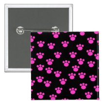 Bright Pink and Black Paw Print Pattern.