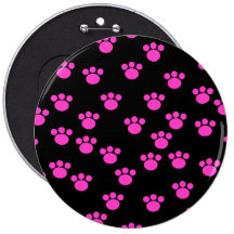 Bright Pink and Black Paw Print Pattern.