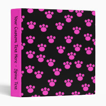 Bright Pink and Black Paw Print Pattern. 3 Ring Binder