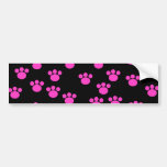 Bright Pink and Black Paw Print Pattern. Bumper Stickers
