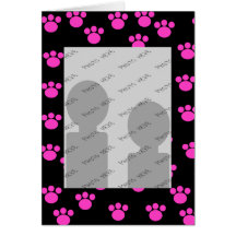 Bright Pink and Black Paw Print Pattern. Greeting Card