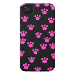 Bright Pink and Black Paw Print Pattern. iPhone 4 Case