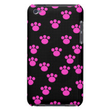 Bright Pink and Black Paw Print Pattern. iPod Touch Covers