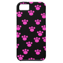 Bright Pink and Black Paw Print Pattern. iPhone 5 Case