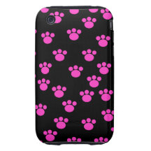 Bright Pink and Black Paw Print Pattern. iPhone 3 Tough Case