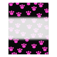 Bright Pink and Black Paw Print Pattern. Announcements
