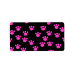 Bright Pink and Black Paw Print Pattern. Custom Address Labels