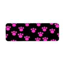 Bright Pink and Black Paw Print Pattern. Custom Return Address Labels
