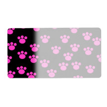 Bright Pink and Black Paw Print Pattern. Personalized Shipping Labels