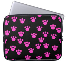 Bright Pink and Black Paw Print Pattern. Laptop Sleeve