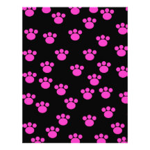 Bright Pink and Black Paw Print Pattern. Customized Letterhead