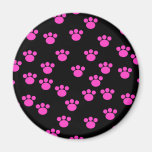 Bright Pink and Black Paw Print Pattern. Magnets