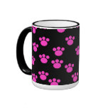 Bright Pink and Black Paw Print Pattern. Mug