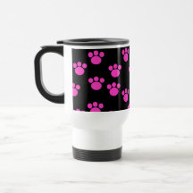 Bright Pink and Black Paw Print Pattern. Coffee Mug