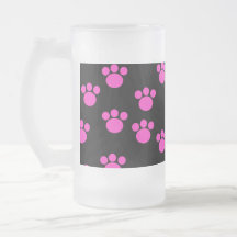 Bright Pink and Black Paw Print Pattern. Coffee Mugs