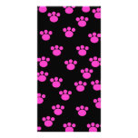 Bright Pink and Black Paw Print Pattern. Customized Photo Card
